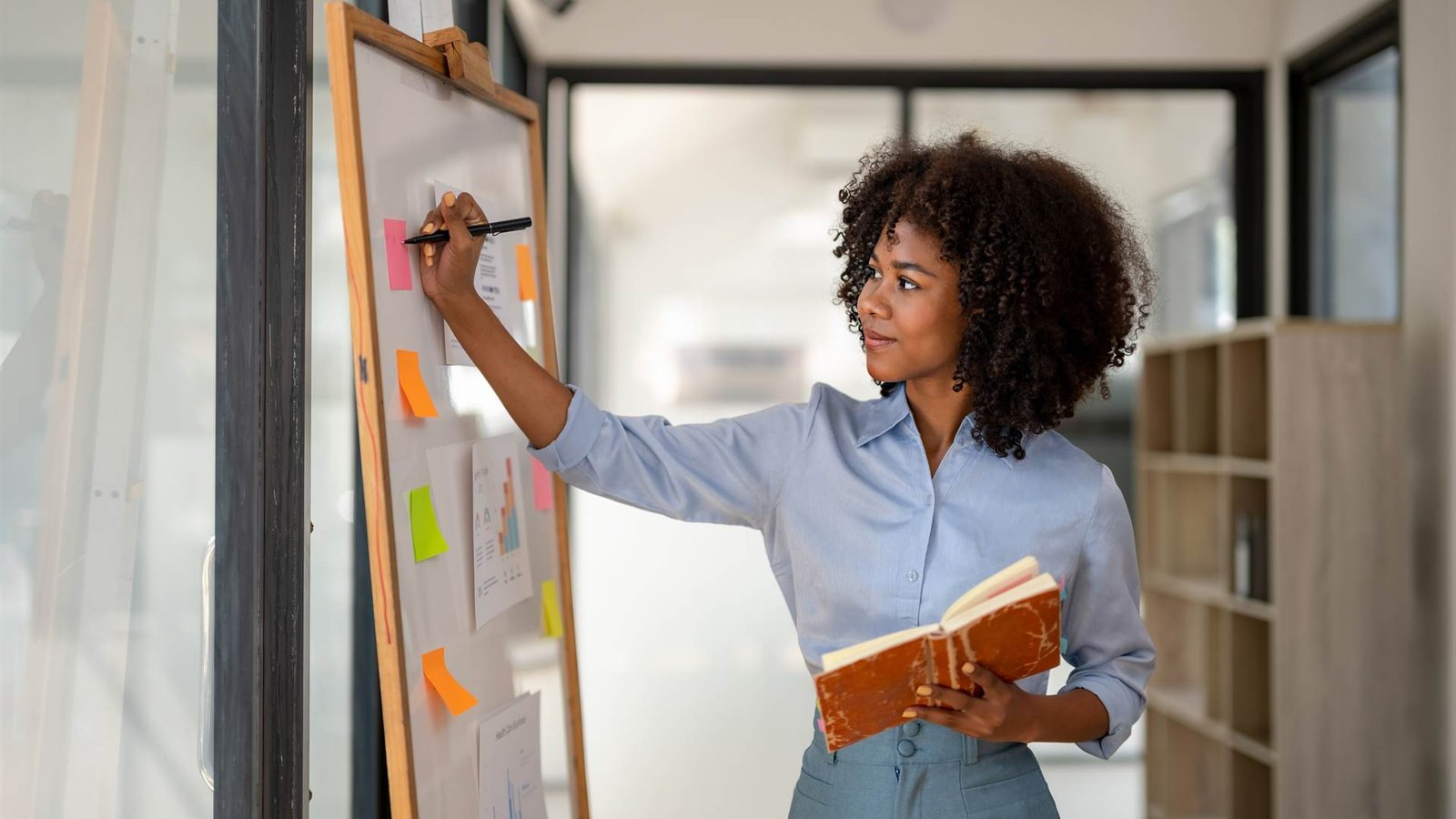 Strategist planning a marketing roadmap on a whiteboard